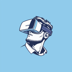 Virtual Reality Goggles. Vector illustration of a guy using virtual reality glasses. Retro vintage style VR Mascot logo design