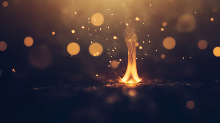 Gentle Flame Rising From Surface With Subtle Glowing Particles And Bokeh Effect