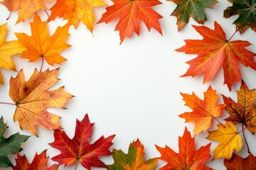 Autumn Maple Leaves Flat Lay White Background created with Generative AI