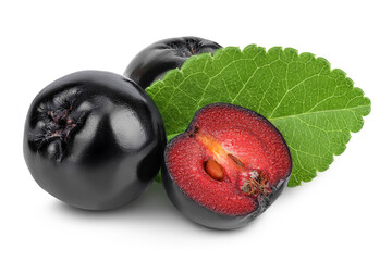 Chokeberry with leaf isolated on white background. Black aronia. © kolesnikovserg