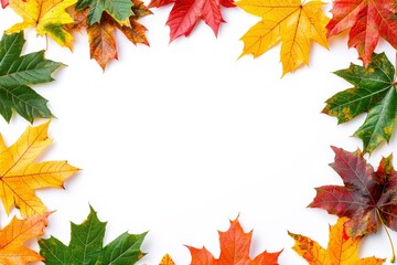 Autumn Maple Leaves Flat Lay White Background created with Generative AI