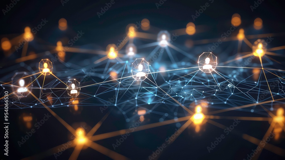 Canvas Prints abstract glowing network of people icons connected by lines.