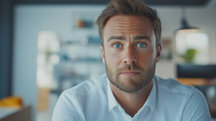 Naklejka premium Man with blue eyes and a light complexion, look surprise
