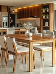 Elegant wooden dining table set with stylish chairs for a modern home pictures