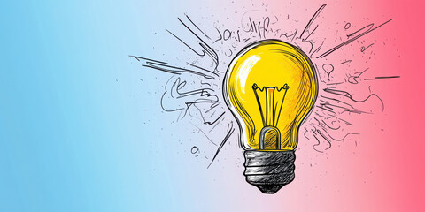 Abstract light bulb pencil sketch on white background with mock up place. Idea and innovate concept.