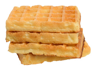 Rectangular baked Belgian waffle on isolated background