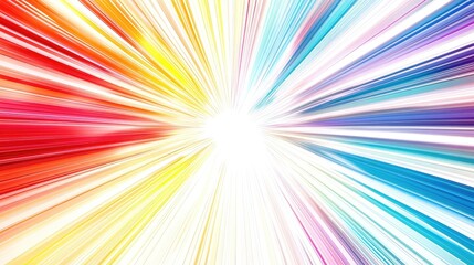 Fototapeta premium Radiant starburst design with dynamic red, yellow, blue, and purple lines, spreading outward on a white background, enhanced with a harmonious gradient