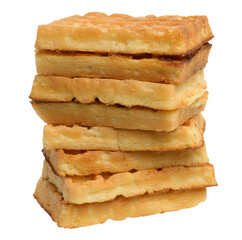 Rectangular baked Belgian waffle on isolated background