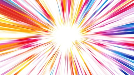 Obraz premium Radiant starburst explosion with dynamic red, yellow, blue, and purple lines, spreading outward on a white background, enriched with a gradient