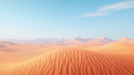 Naklejka premium Realistic desert landscape with swirling sand patterns, showcasing the natural beauty of the dunes under a clear sky