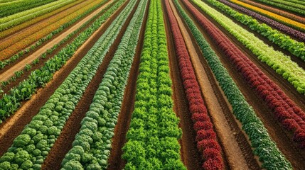 Rows of vegetables forming beautiful geometric shapes, with a vibrant and dynamic futuristic backdrop, showcasing agricultural innovation