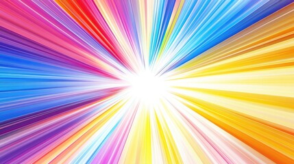 Obraz premium Exploding star pattern in vibrant red, yellow, blue, and purple, with radiant radial lines spreading outward, enriched with a smooth gradient on white