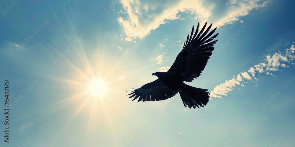 Canvas Prints Silhouette of an unidentified bird soaring high in the sky