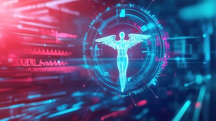 Health care symbol with vibrant, dynamic elements, set against a futuristic backdrop, symbolizing modern wellness and innovation