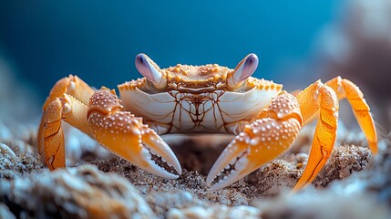 Yellow crab standing on a rock in the seabed