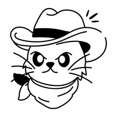 A drawing style icon of cowboy cat 