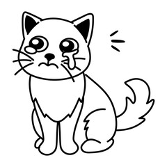 A drawing style icon of cat crying with teary eyes 