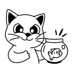 Cat Fishbowl icon in drawing style 