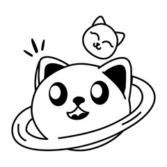 A doodle style icon of cute kitten 