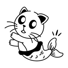 Cat mermaid icon in drawing style