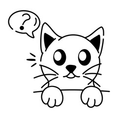 A doodle style icon of cat thinking 