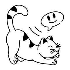 Relaxing cat icon in drawing style