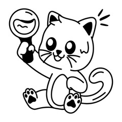 Cat rattle icon in drawing style