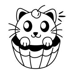 Cat muffin icon in doodle style 