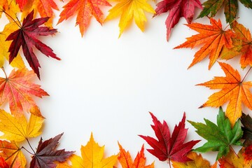 Autumn Maple Leaves Flat Lay White Background created with Generative AI