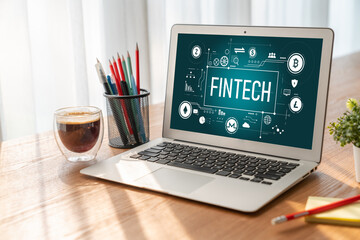 Fototapeta premium Fintech financial technology software for modish business to analyze marketing strategy