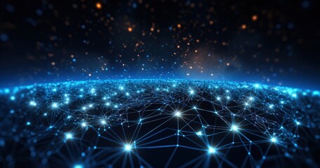 Obraz premium A digital representation of interconnected nodes and networks, symbolizing technology and data flow.