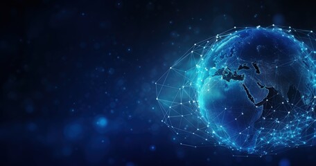 Fototapeta premium A digital representation of Earth surrounded by a network of connections, symbolizing global communication and technology.