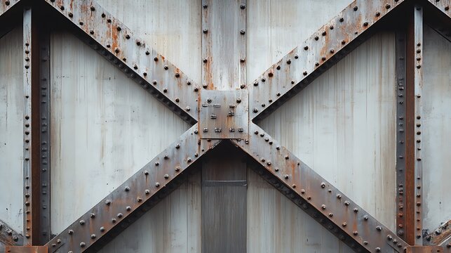 Rusty Metal Beams and Brackets on a White Wall