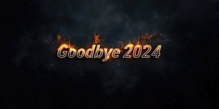 Farewell to 2024 with fiery text on dark background for new year design