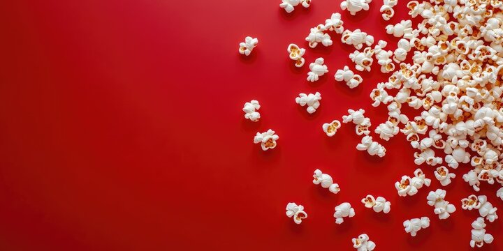 Colorful circus theme background with popcorn on vibrant red surface for creative design