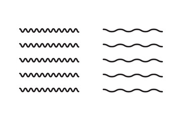 Vector water waves. Set of wavy zigzag lines. Vector zigzag lines and waves, wavy pattern. Black curved lines pattern in abstract style. Vector illustration