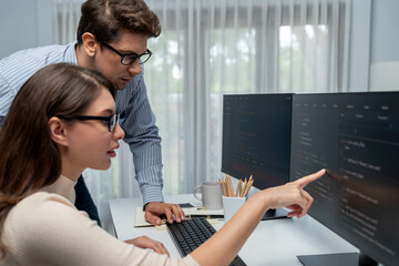 Team skilled developers program thinking newest coding creative website planning software project...
