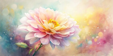 Fototapeta premium Delicate watercolor brushstrokes dance across canvas, blending soft pink and yellow hues to form a whimsical, dreamy