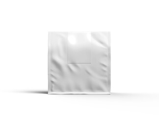 Mockup of a square glossy package with a sticker label on top on a transparent background