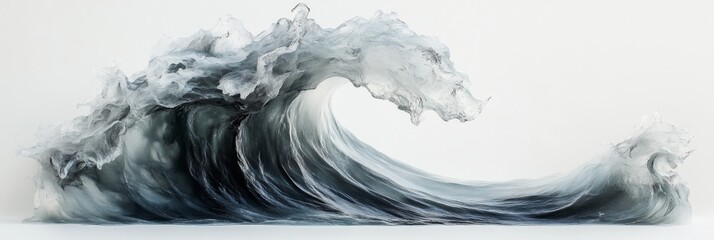 A large, realistic wave, frozen in mid-motion on a white background.
