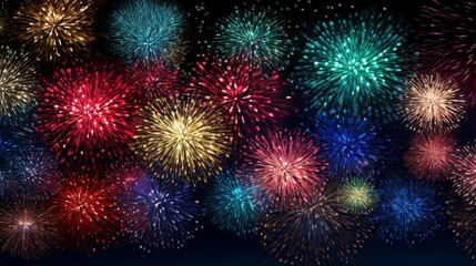 Vibrant Celebration of Colorful Fireworks in the Night Sky