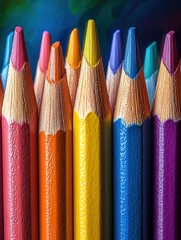 Fototapeta premium A row of colored pencils with the tip of each one cut off