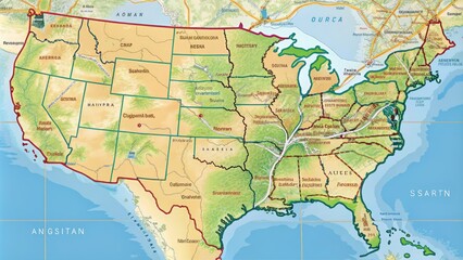 Detailed Map Of The Southern United States, Featuring Cities, States, Physical Features, And Major Highways.