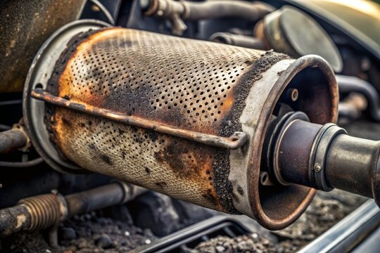 Dirty diesel particulate filter exhibiting heavy soot accumulation, highlighting the need for regular maintenance to