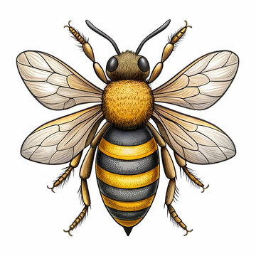 detailed bee with yellow and black stripes clip art preview