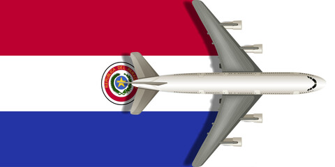 Flag of Paraguay with a plane flying over it. Vector image.