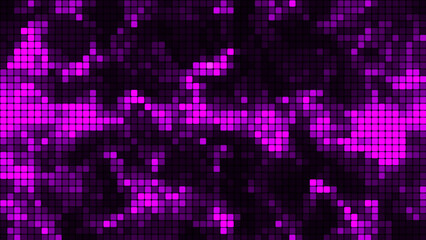 Purple mosaic background in technology concept. Abstract multicolored LED squares. Technology digital square lilac color background. Bright pixel grid background. 3D rendering