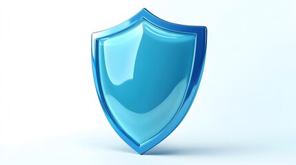 Shield depicting protection. shield 3d icon. Protection, defense and security concept symbol: blue shield on isolated on white background