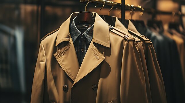 Elegant Woman in Classic Beige Trench Coat Walking on City Street in Autumn