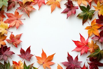 Autumn Maple Leaves Flat Lay White Background created with Generative AI